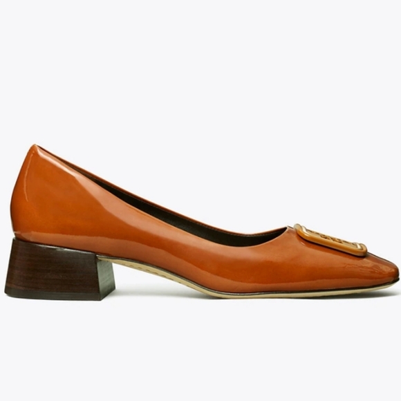 Tory Burch Georgia Pump Size 8, 35mm Heels Patent Leather Brown Cuoio - Picture 2 of 14